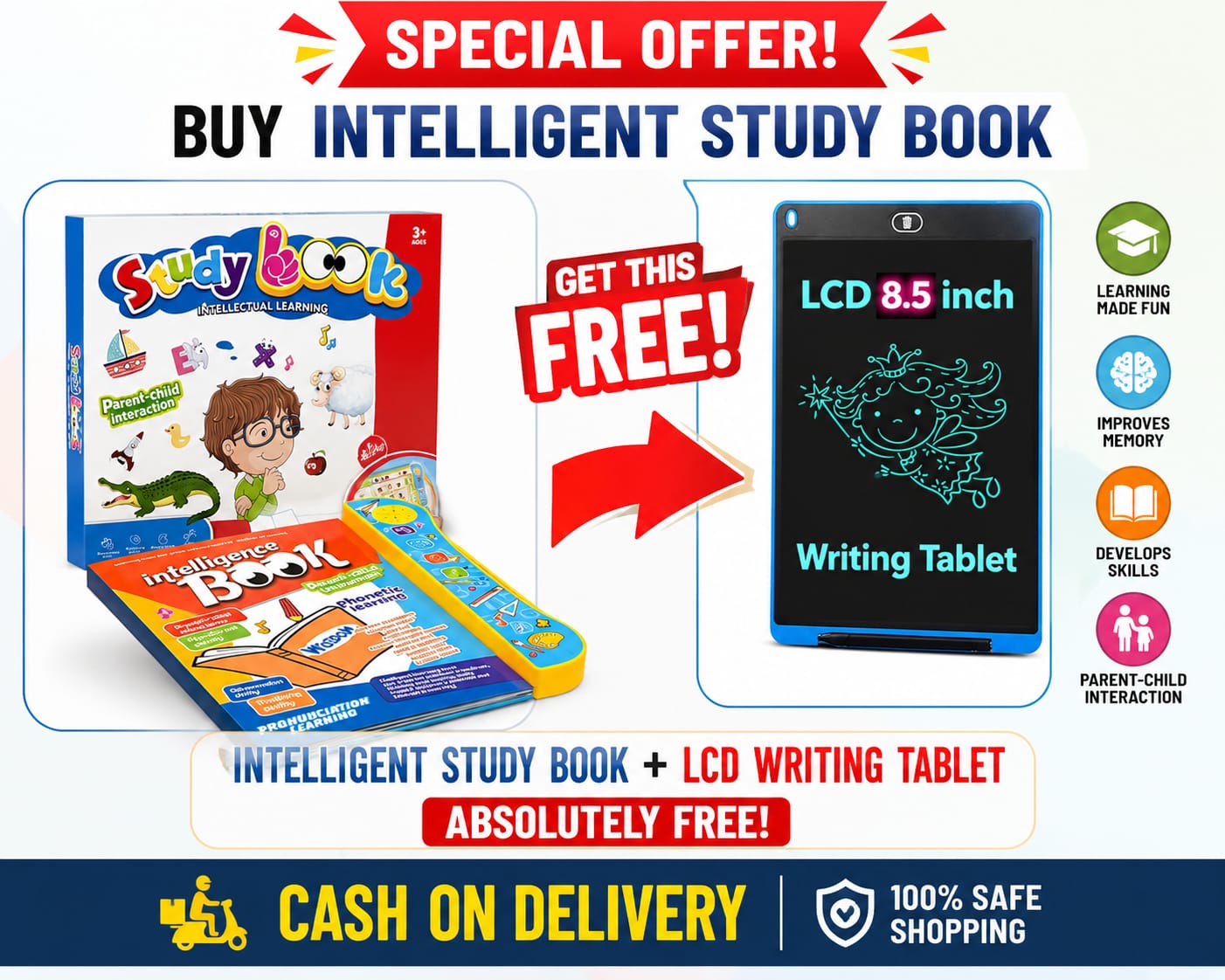 Smart Scholar Bundle – Intelligent Study Book + FREE LCD Writing Tablet